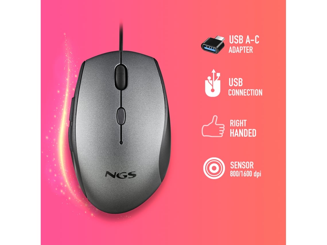 Rato Ergonómico NGS Moth Gray/ Até 1600 DPI/ Cinzento - Imagem 2