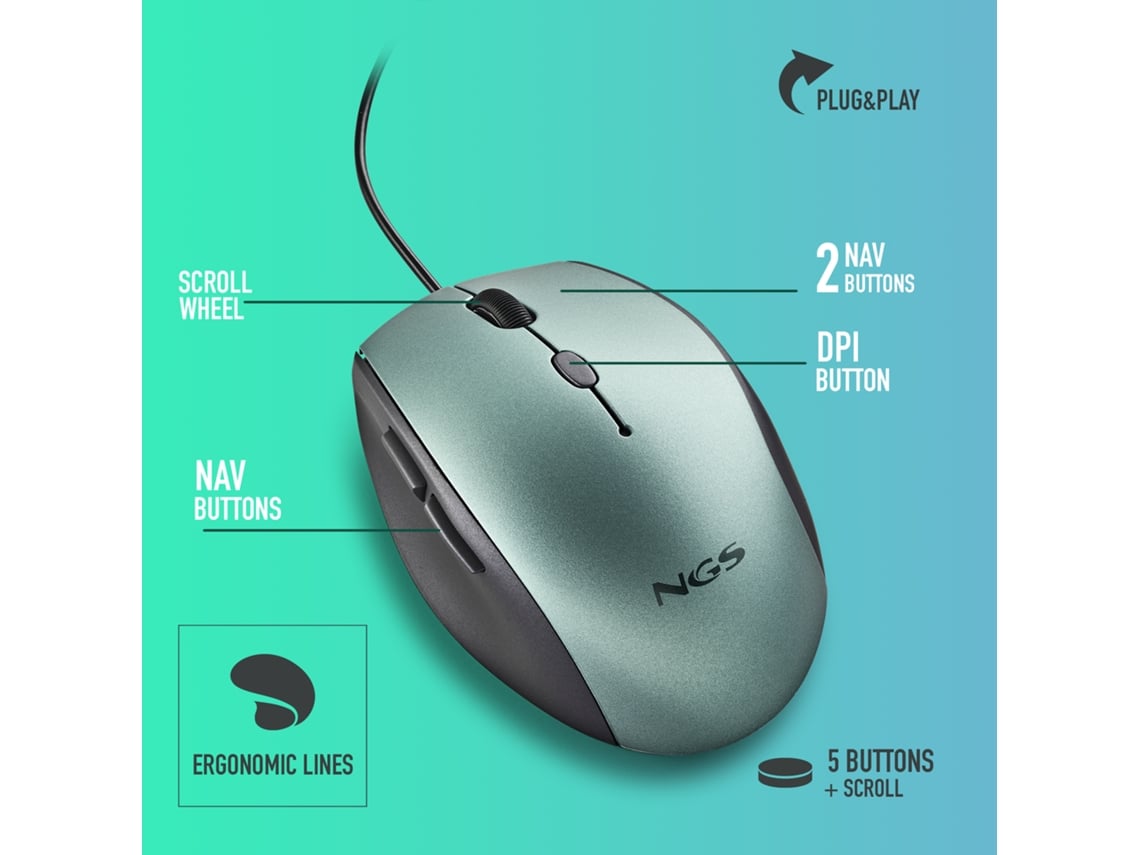 Rato Ergonómico NGS Moth Ice/ Até 1600 DPI/ Verde Gelo - Imagem 4