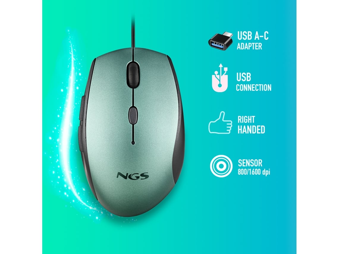 Rato Ergonómico NGS Moth Ice/ Até 1600 DPI/ Verde Gelo - Imagem 2