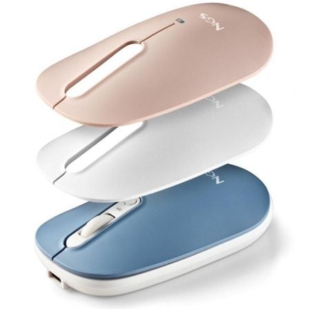 Rato Sem Fios por Bluetooth NGS Shell-RB/ Bateria recarregável/ Até 1600 DPI/ Azul/ Branco/ Rosa