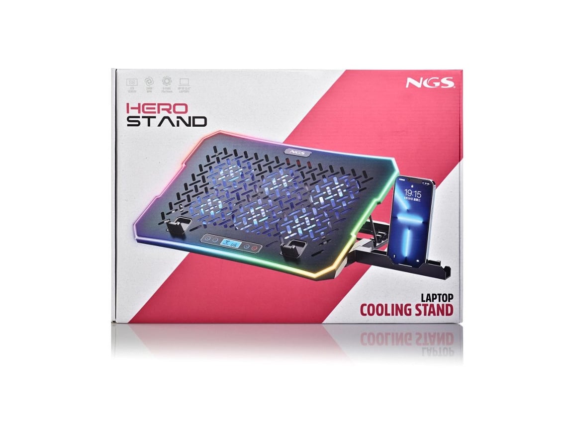 Suporte Refrigerador NGS Hero Stand para Portáteis até 15.6"/ Iluminação LED