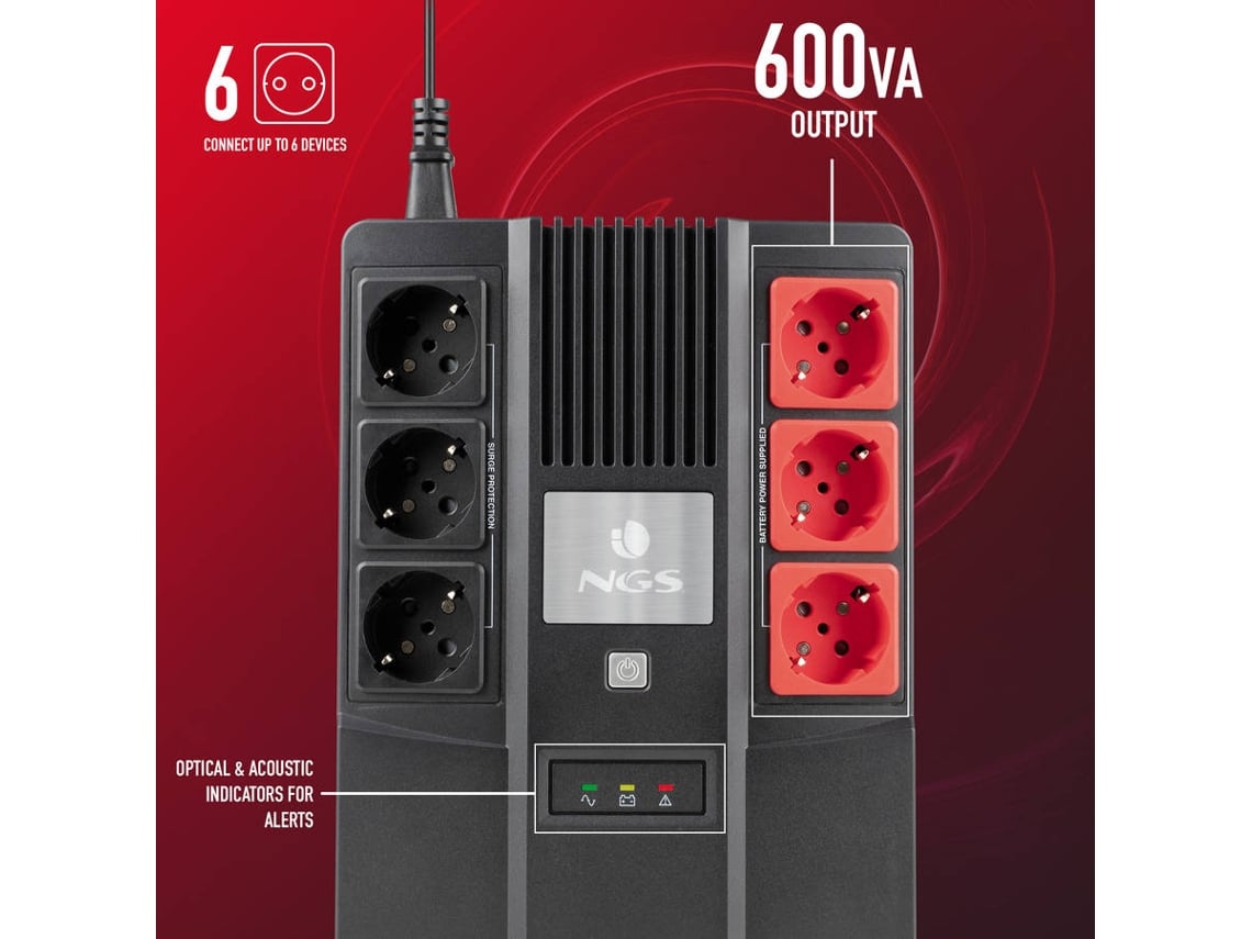 UPS Offline NGS Fortress Bunker/ 600VA-360W/ 6 Saídas/ Formato Bloco - Imagem 4