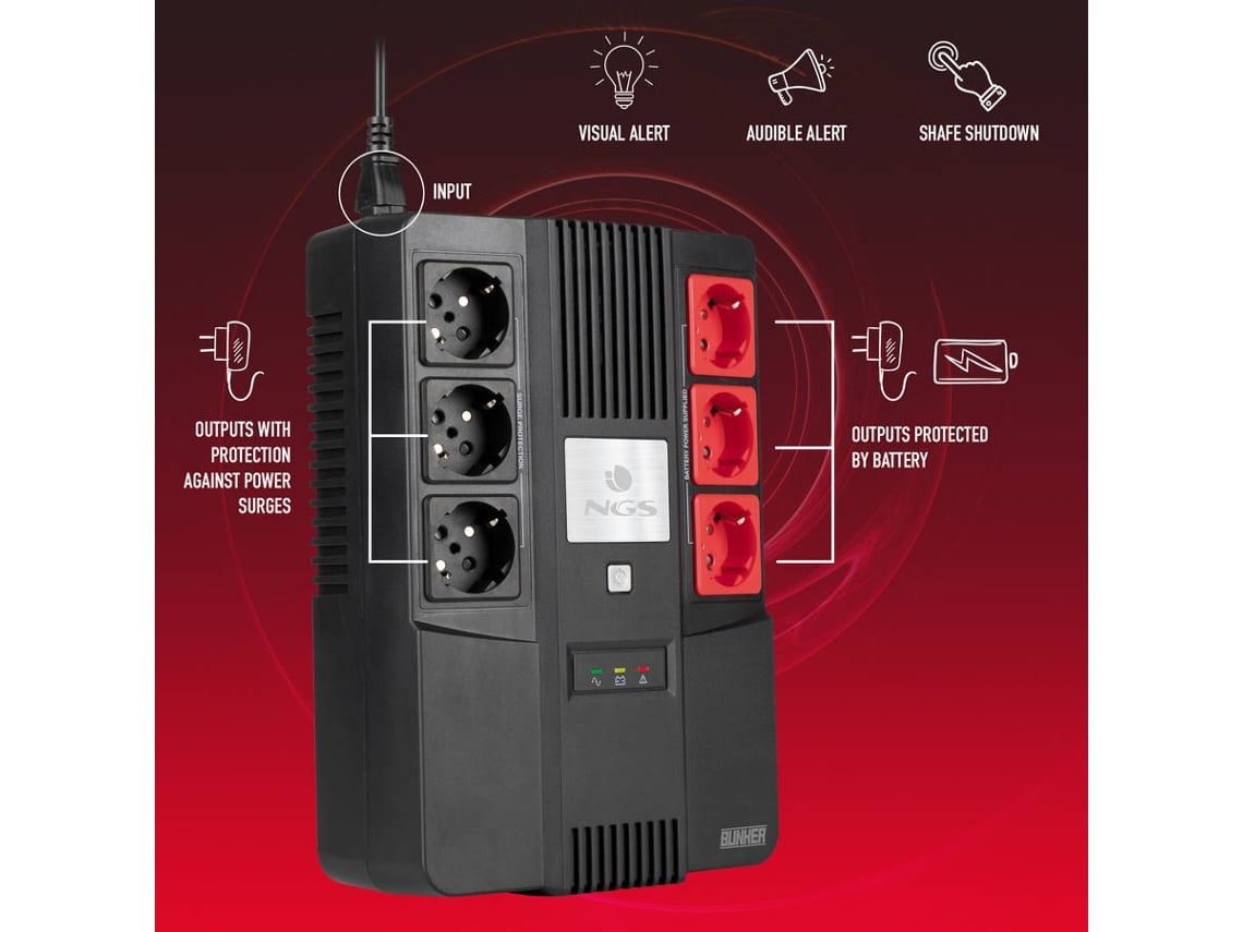UPS Offline NGS Fortress Bunker/ 600VA-360W/ 6 Saídas/ Formato Bloco - Imagem 2