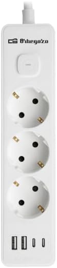 Régua de Energia com Interruptor Orbegozo EN 3100/ 3 Tomadas/ 2 USB/ 2 USB Tipo-C/ Cabo 1.4m/ Branca