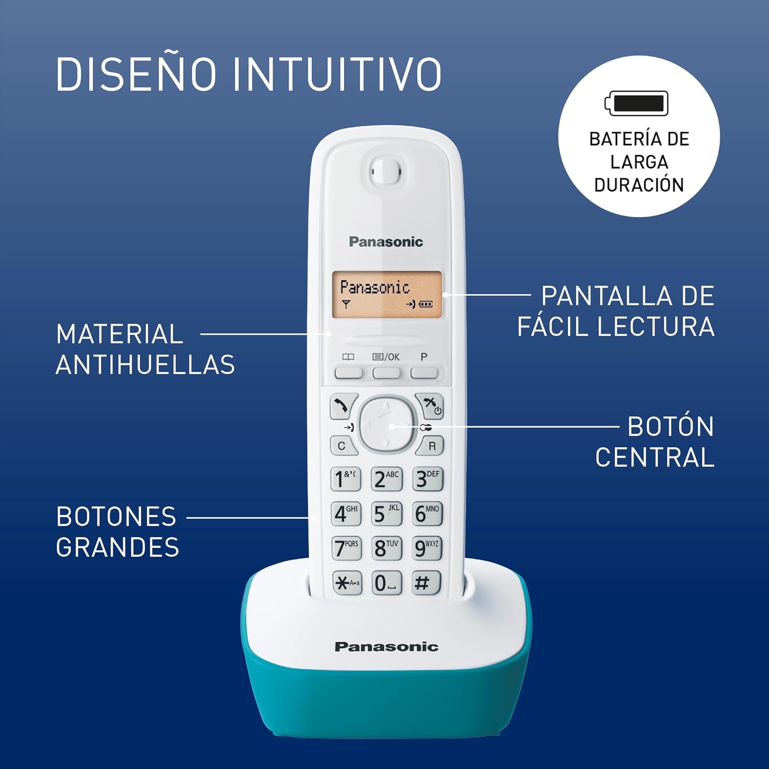 Telefone Sem Fios Panasonic KX-TG1611/ Branco/ Azul - Imagem 2