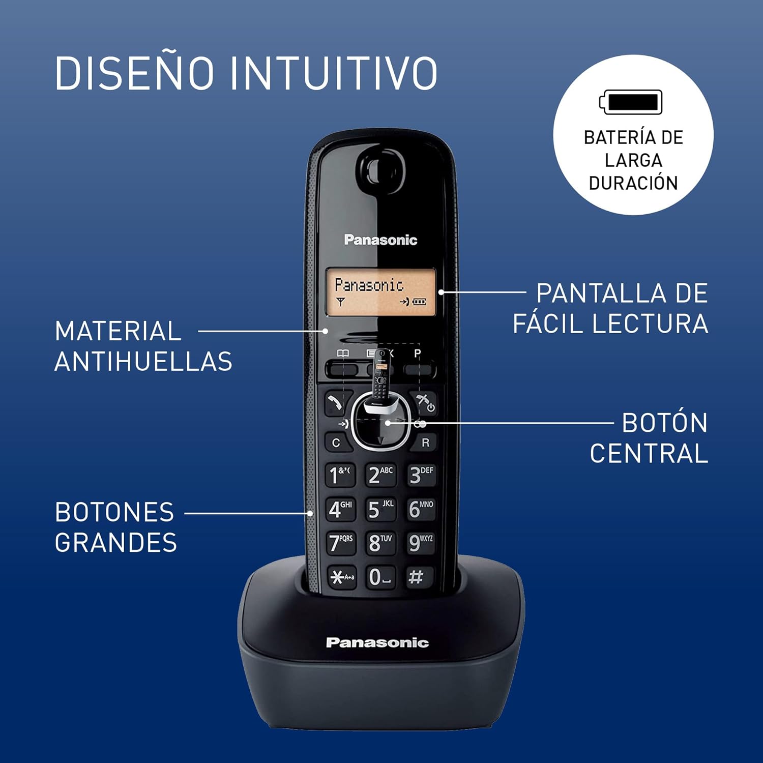 Telefone Sem Fios Panasonic KX-TG1611/ Preto - Imagem 2