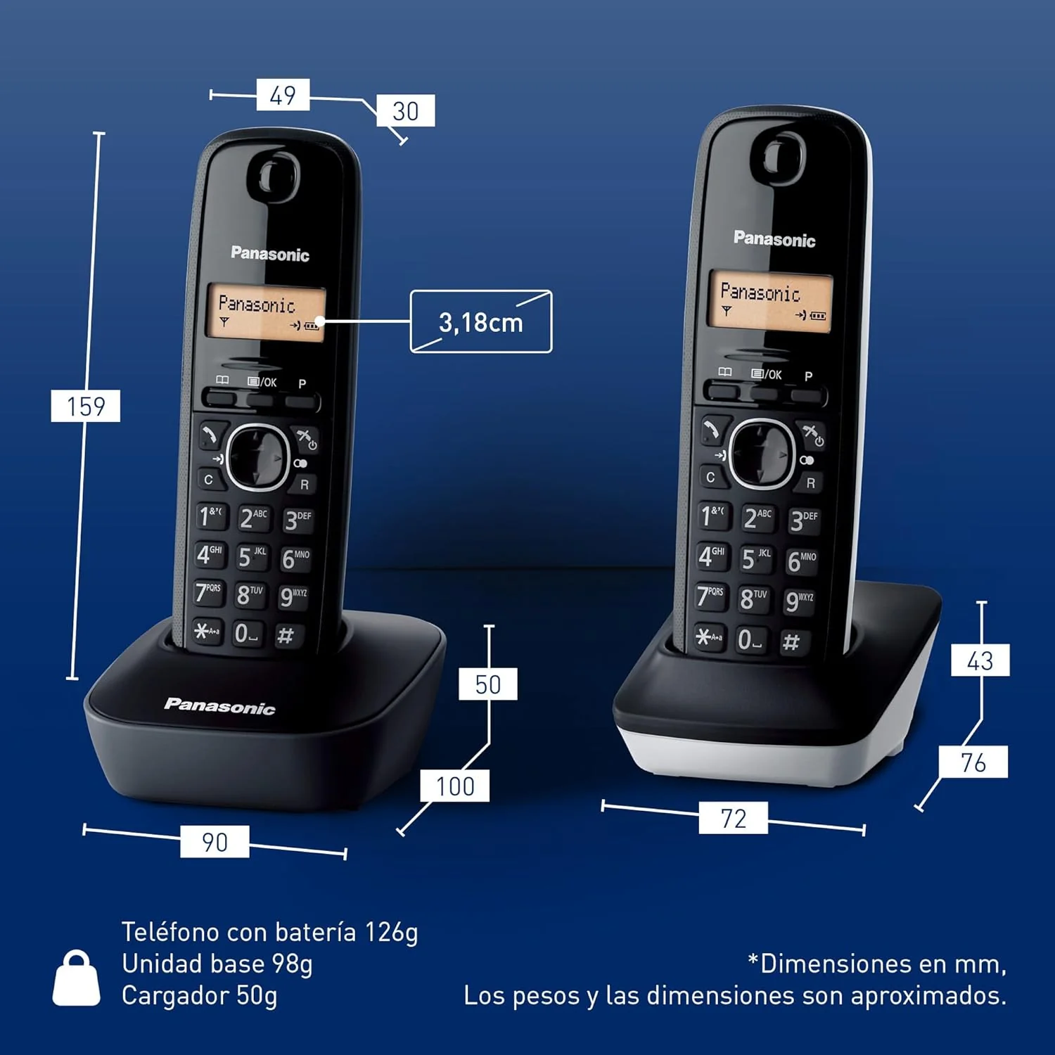 Telefone Sem Fios Panasonic KX-TG1612SP1 Pack Duo LCD Retroiluminado Agenda 50 Contactos Preto - Imagem 6