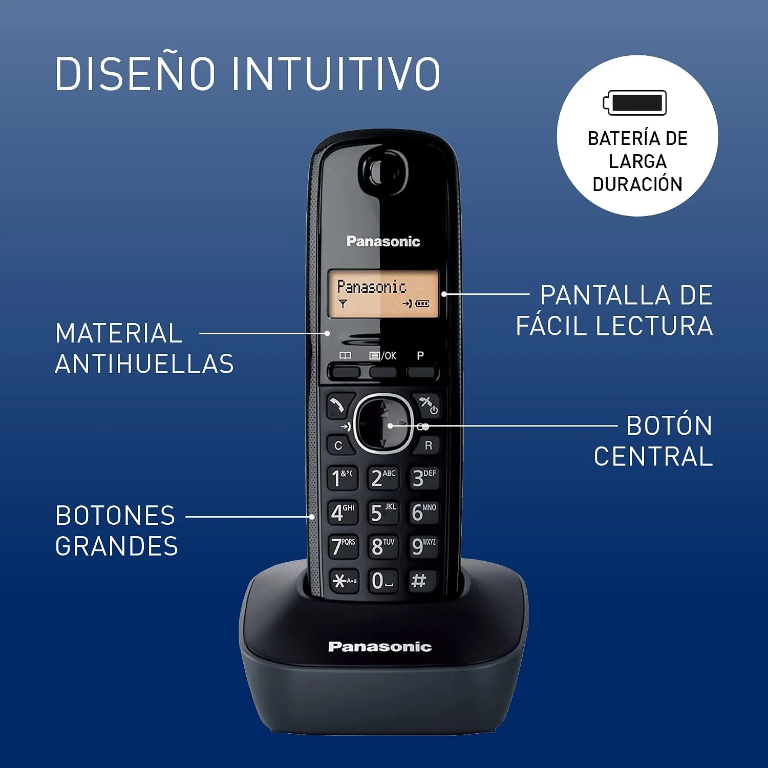 Telefone Sem Fios Panasonic KX-TG1612SP1 Pack Duo LCD Retroiluminado Agenda 50 Contactos Preto - Imagem 2