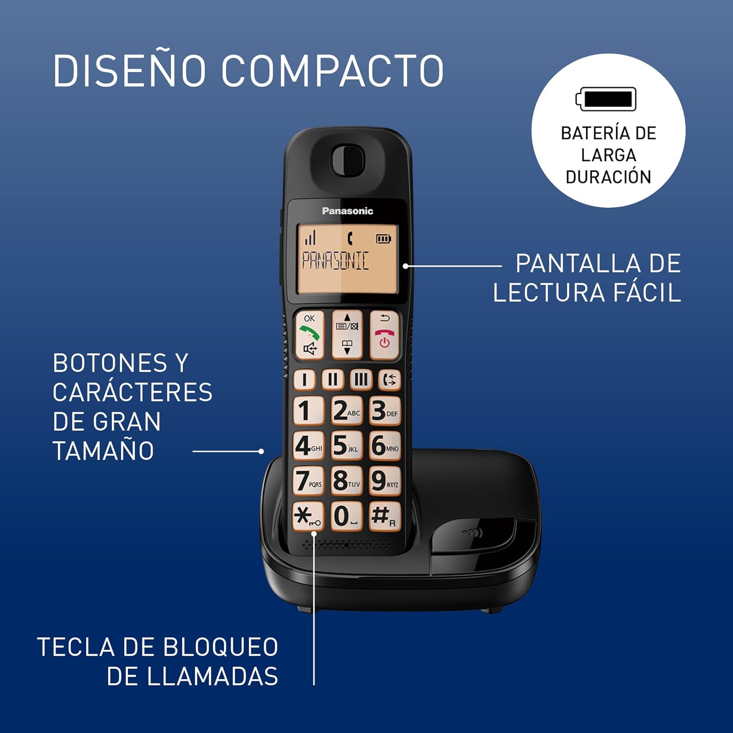Telefone Sem Fios Panasonic KX-TGE310SP/ Preto - Imagem 2