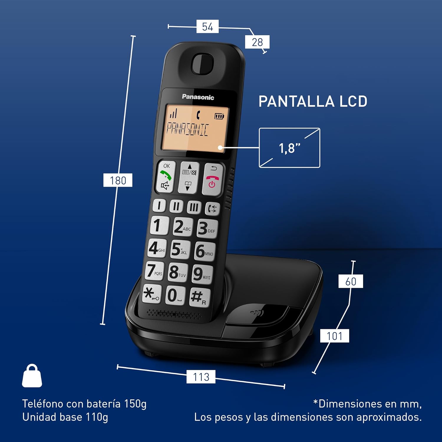 Telefone Sem Fios Panasonic KX-TGE310SP/ Preto - Imagem 6