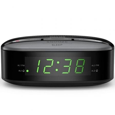Rádio Despertador Philips TAR3305 Digital FM Alarme Duplo Temporizador Preto - Imagem 2