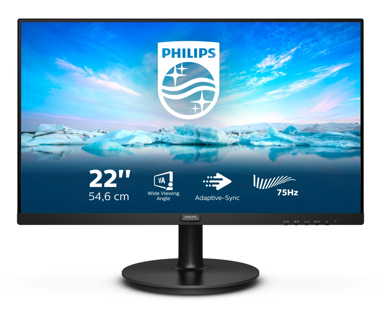 Monitor Philips V-Line 222V8LA 21.5" Full HD VA Adaptive-Sync Colunas Integradas Preto