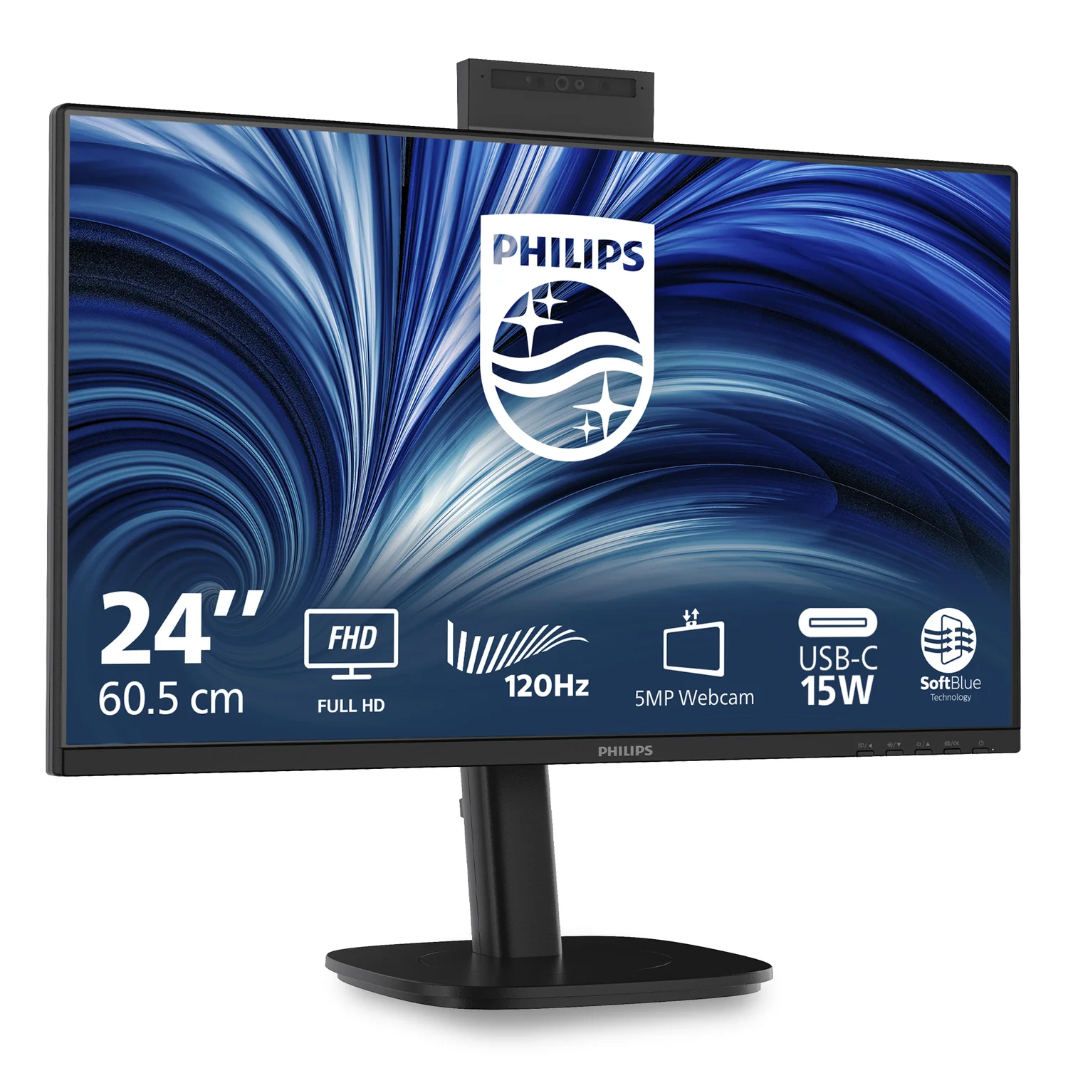 Monitor PHILIPS 24B2N3200JH 23.8" Full HD IPS 120Hz Webcam Colunas Ajustável Preto - Imagem 2