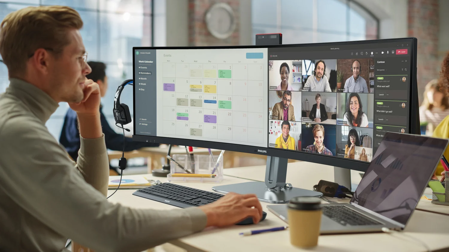 Monitor Curvo Philips 49B2U5900CH 48.8" Dual QHD 32:9 SuperWide Webcam USB-C HDR400 Prateado e Preto - Imagem 19