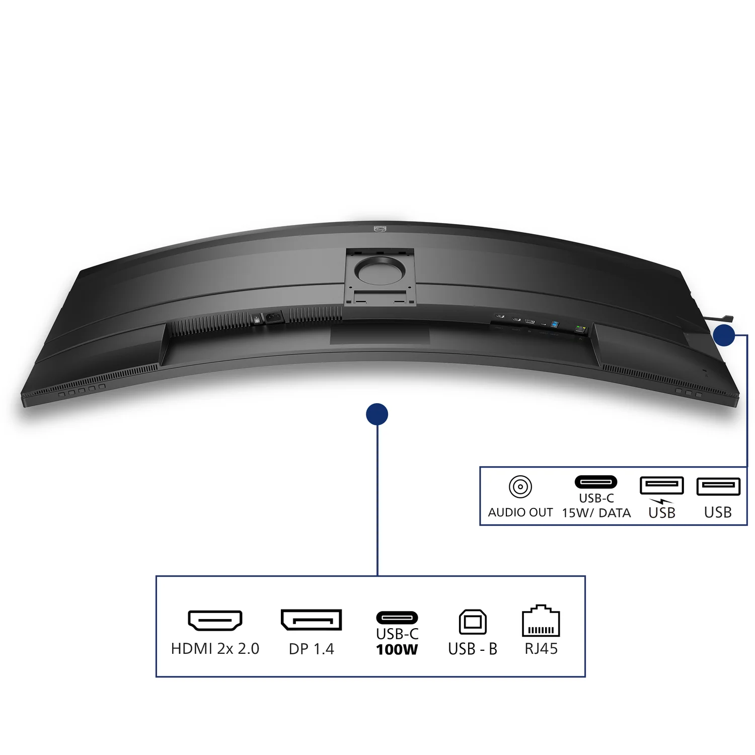Monitor Curvo Philips 49B2U5900CH 48.8" Dual QHD 32:9 SuperWide Webcam USB-C HDR400 Prateado e Preto - Imagem 4