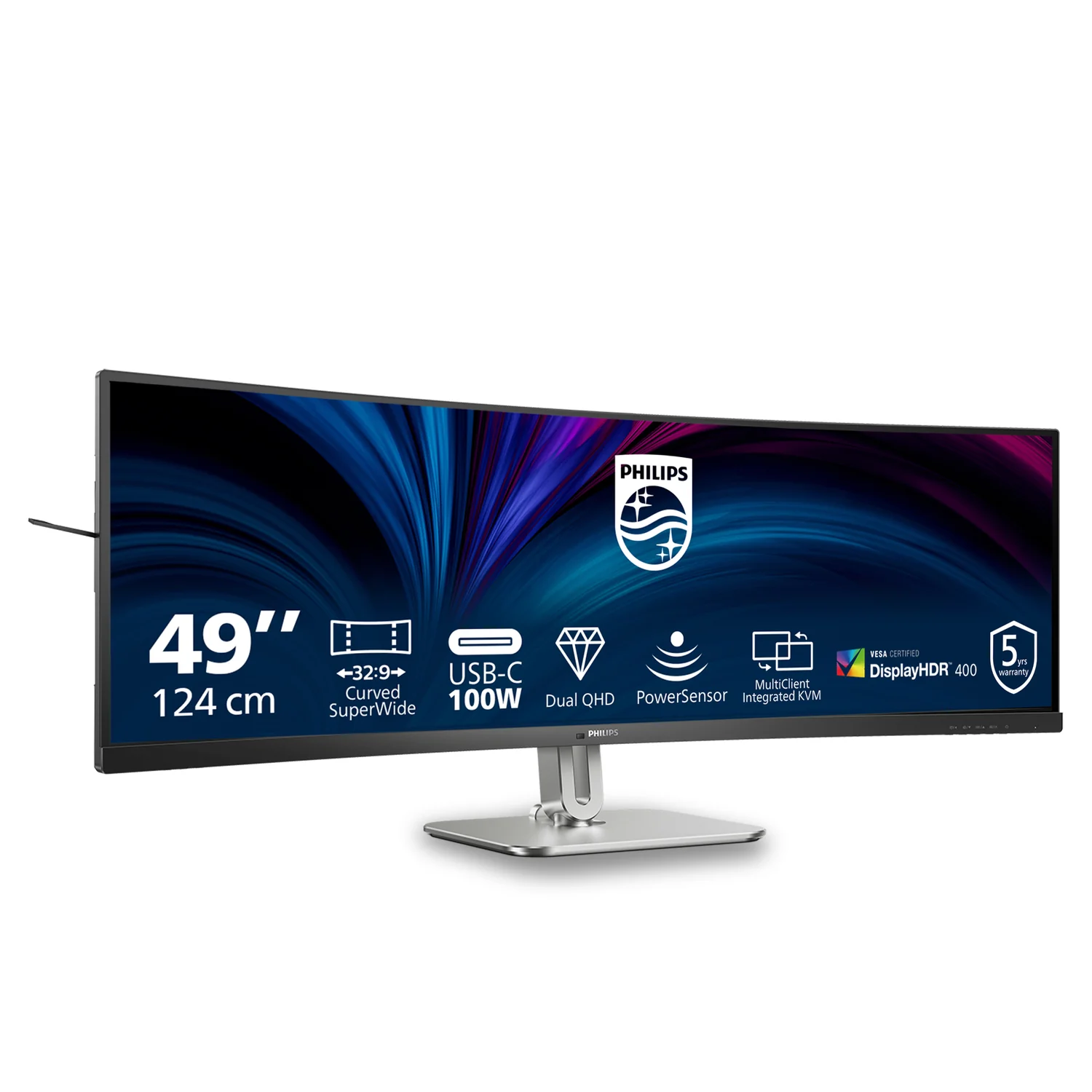 Monitor Curvo Philips 49B2U5900CH 48.8" Dual QHD 32:9 SuperWide Webcam USB-C HDR400 Prateado e Preto - Imagem 2