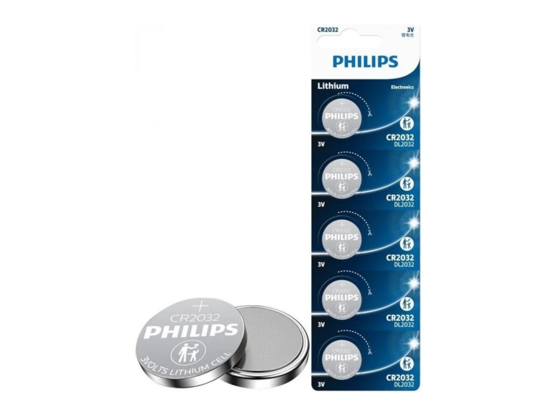 Pack de 5 Pilhas de Botão Philips CR2032P5/01B Lithium/ 3V