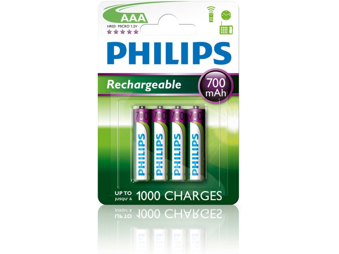 Pack de 4 Pilhas AAA Philips R03B4A70/10/ 1.2V/ Recarregáveis
