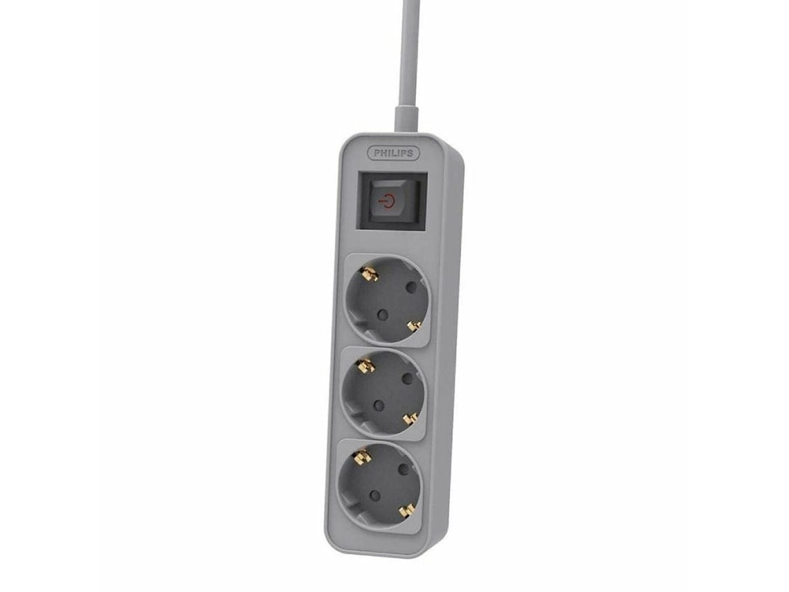 Ficha Tripla com Interruptor Philips CHP2134G/ 3 Tomadas/ Cabo 1.5m/ Cinzento