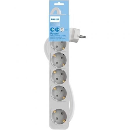 Régua de Extensão com Interruptor Philips CHP2154W/12/ 5 Tomadas de Corrente/ Cabo 1.5m/ Branco - Imagem 2