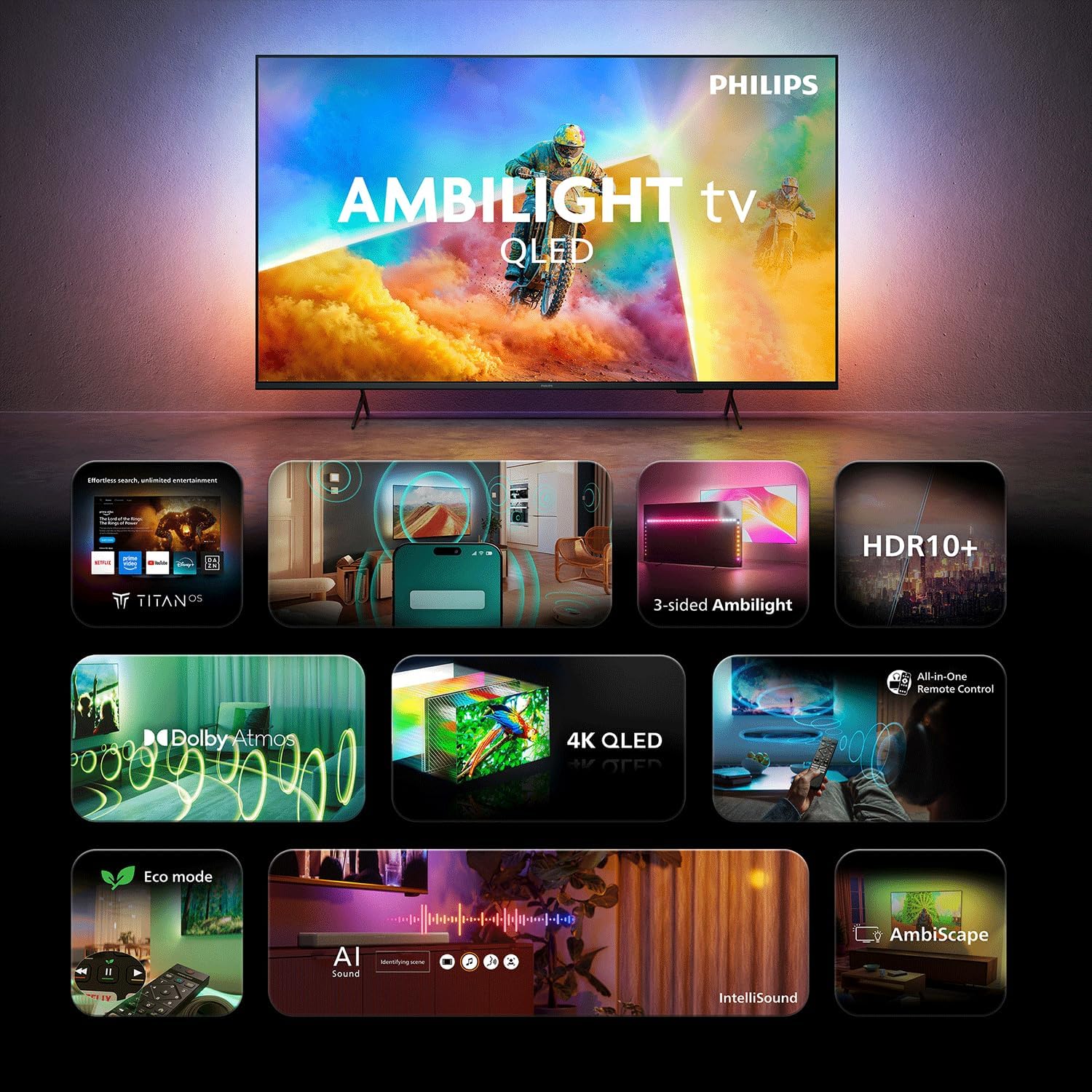 Smart TV Philips 55PQS8501 55" QLED Ultra HD 4K Ambilight Titan OS Dolby Atmos - Imagem 4