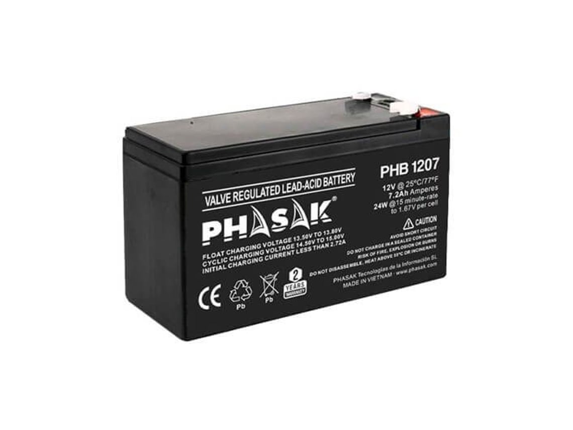 Bateria Phasak PHB 1207 compatível com SAI/UPS PHASAK de acordo com as especificações