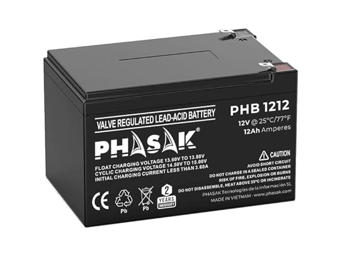 Bateria Phasak PHB 1212 compatível com SAI/UPS PHASAK de acordo com as especificações