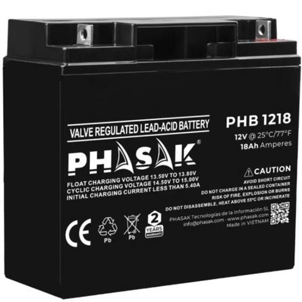 Bateria Phasak PHB 1218 compatível com SAI/UPS PHASAK segundo especificações