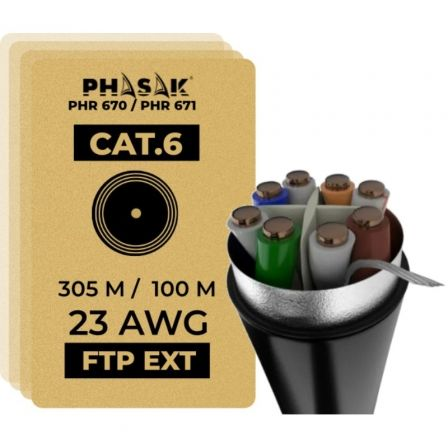 Bobina de Cabo RJ45 FTP Phasak PHR 670 Cat.6/ 305m/ Cinzento Escuro - Imagem 2