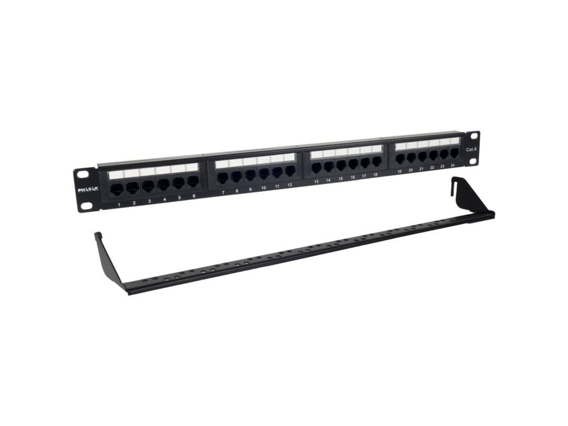 Patch Panel Phasak PU 2424/ 24 Portos/ Cat.6/ Altura 1U/ Gestão de Cabos