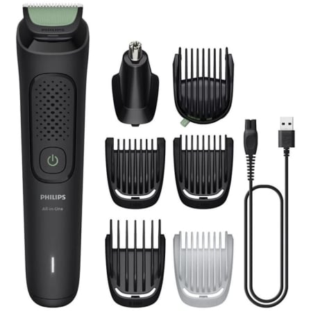 Aparador Multifunções Philips Series 3000 MG3935/15 7-em-1 Autonomia 70 min Lâminas Autoafiáveis USB Preto