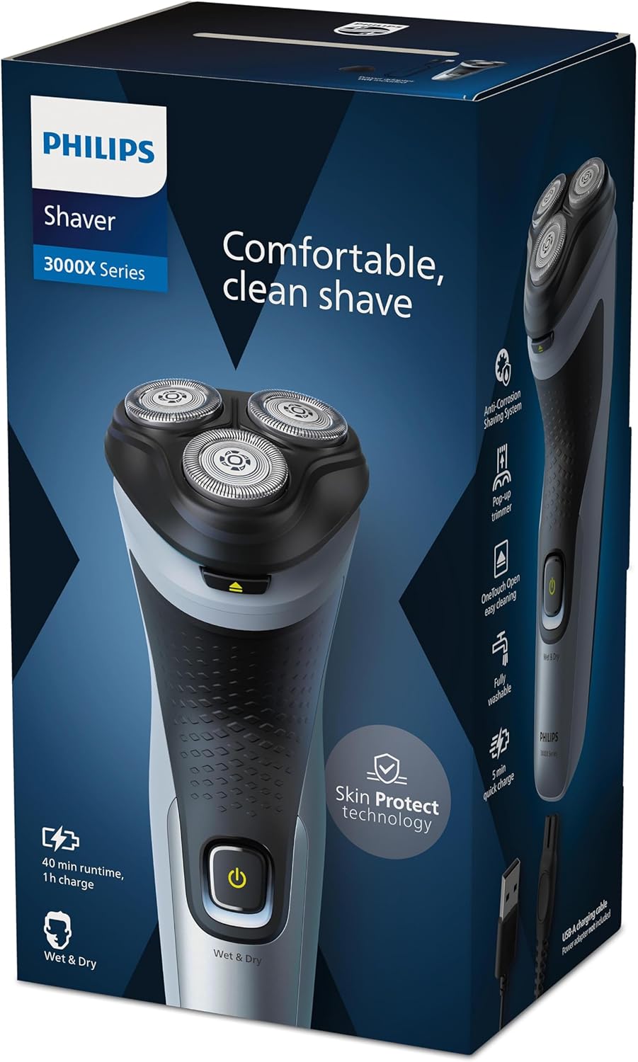 Máquina de barbear Philips Shaver Series 3000X X3063/ com Bateria/ 2 Acessórios - Imagem 4
