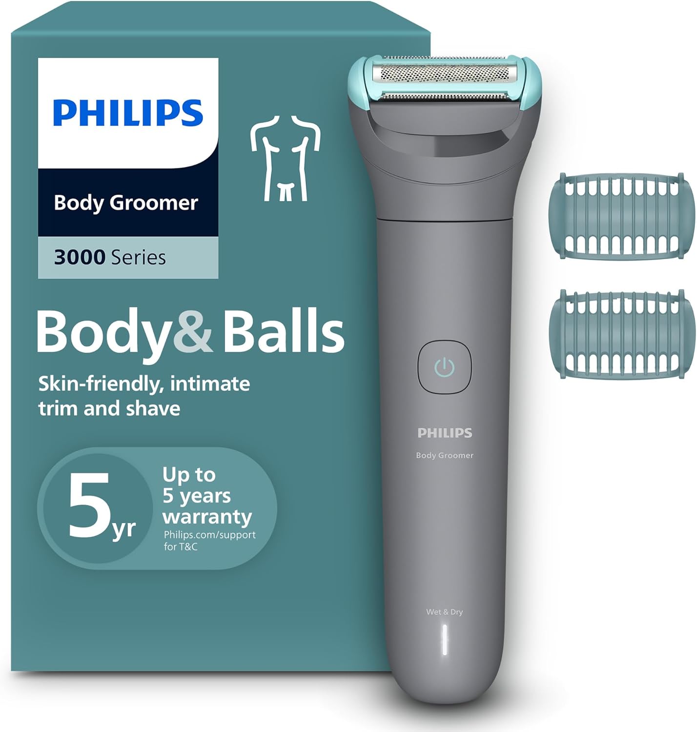 Aparador Corporal Philips Series 3000 BG3480/15 100% Impermeável Bateria 2 Pentes-Guia