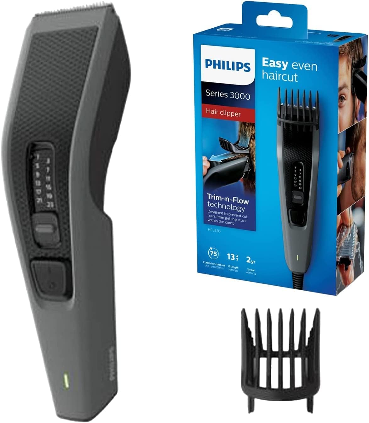 Máquina de Cortar Cabelo Philips Hairclipper Series 3000 HC3525/15/ com Fio/ com Bateria/ 2 Acessórios