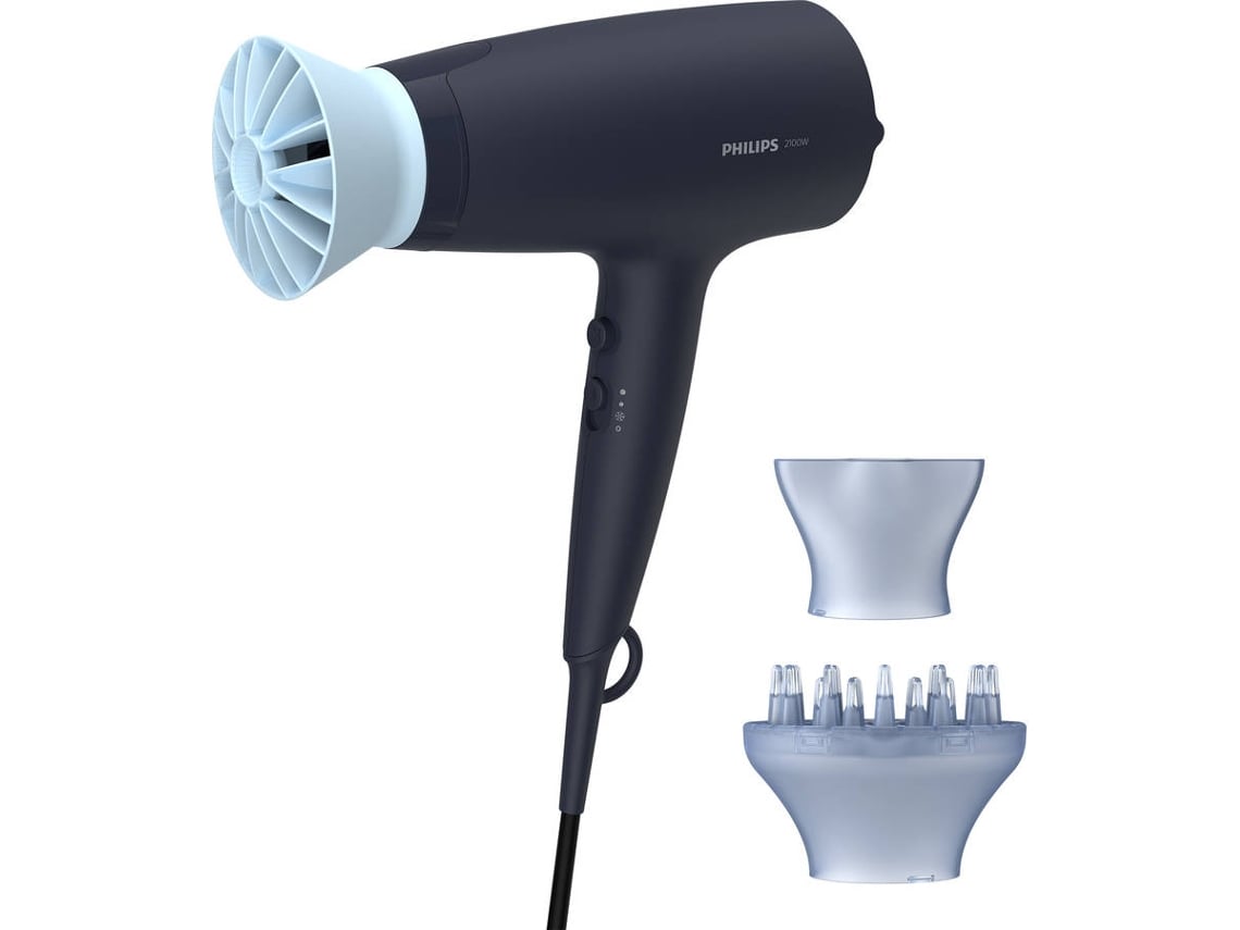 Secador Philips Série 3000 BHD360/ 2100W/ Iónico/ Azul/ 3 Acessórios