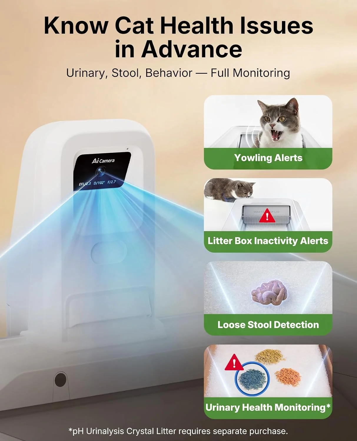 Caixa de Areia Automática PETKIT PuroBot Crystal Duo com Câmara IA Controlo APP Branco - Imagem 6