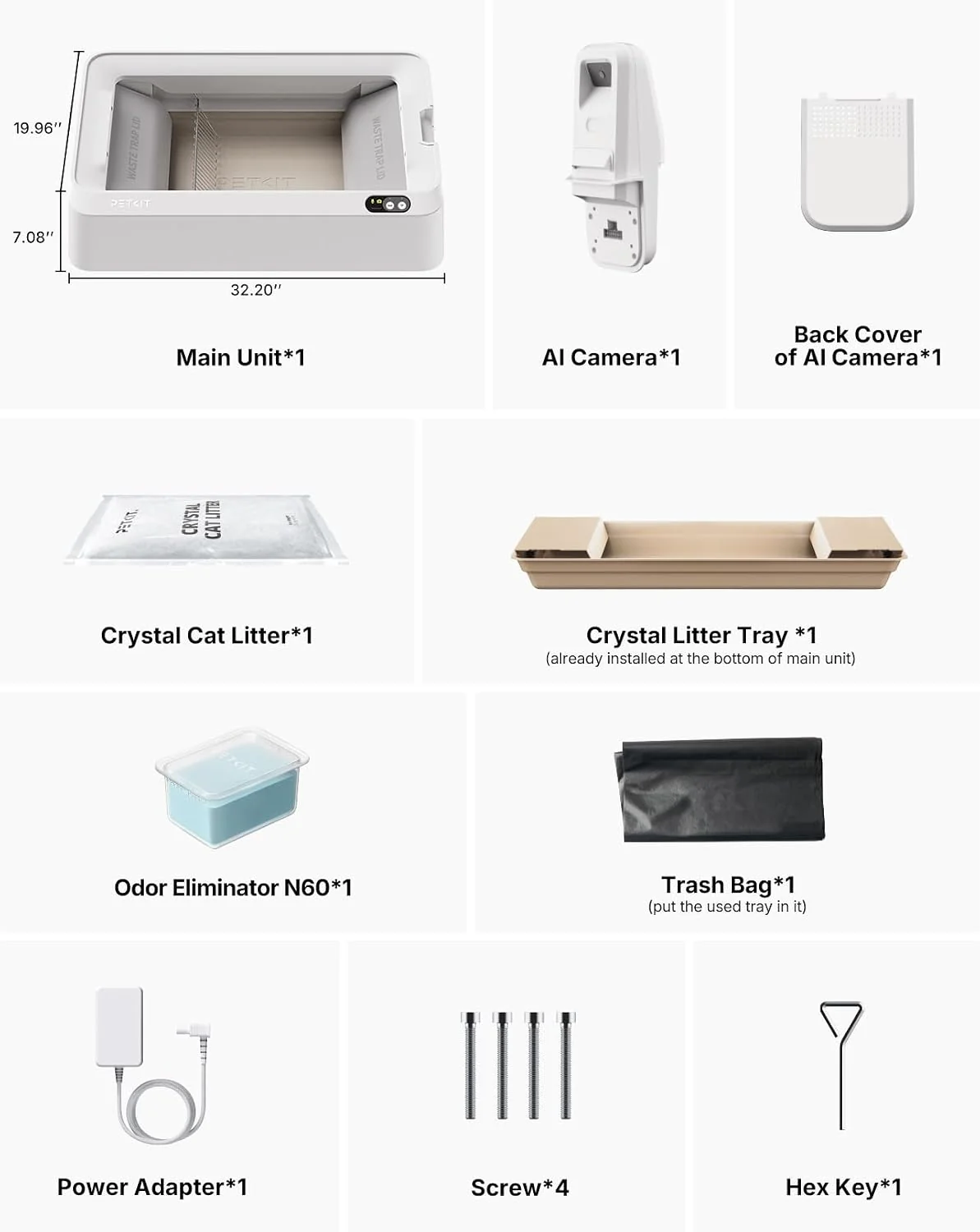 Caixa de Areia Automática PETKIT PuroBot Crystal Duo com Câmara IA Controlo APP Branco - Imagem 10
