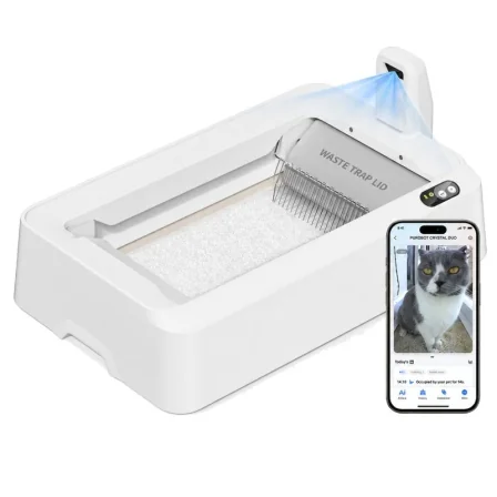 Areiro Automático PetKit PuroBot Crystal Duo com Câmara IA e Controlo via App Branco