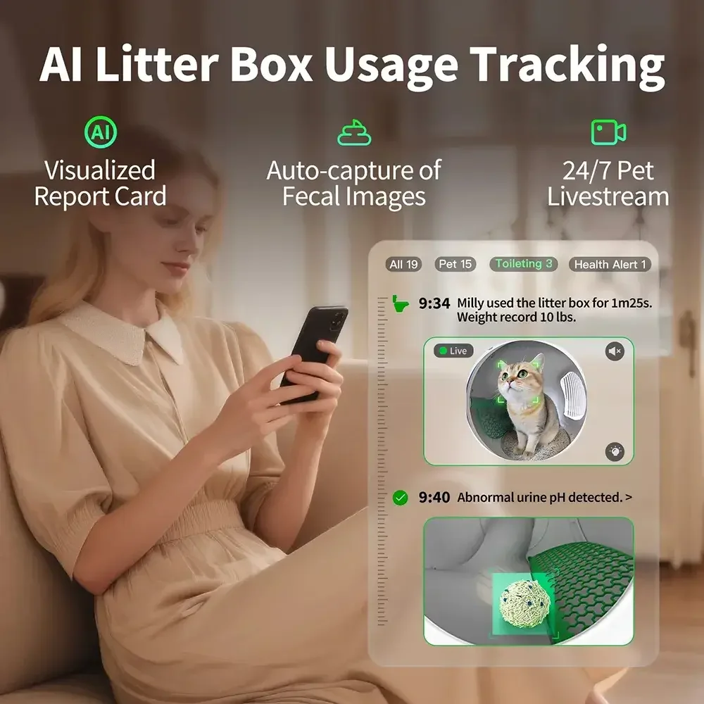 Areiro Automático para Gatos PETKIT PuroBot Max Pro 2 76L Câmara IA Controlo App Branco - Imagem 6