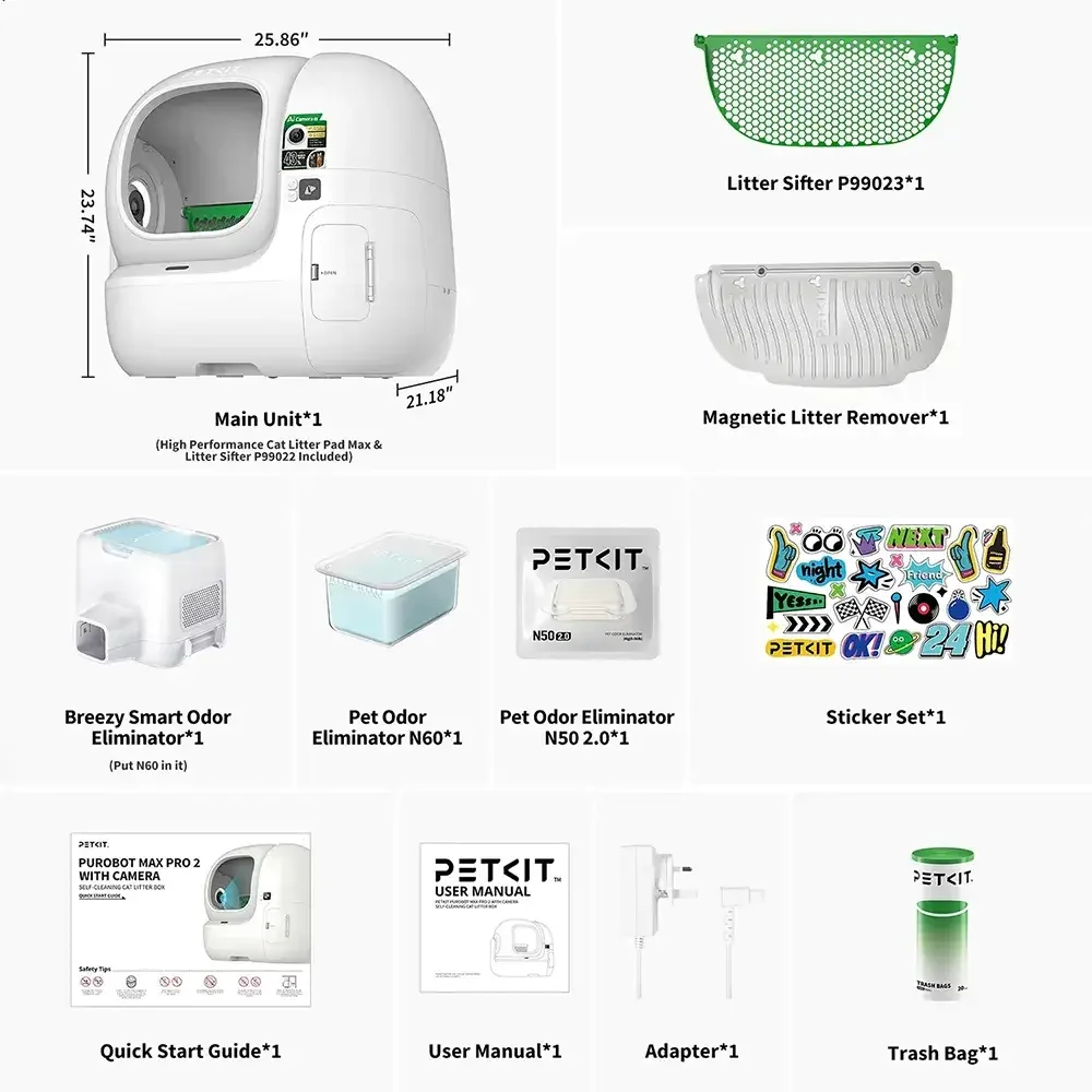 Areiro Automático para Gatos PETKIT PuroBot Max Pro 2 76L Câmara IA Controlo App Branco - Imagem 11