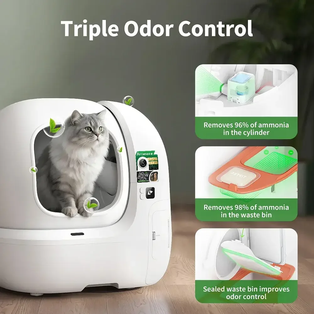 Areiro Automático para Gatos PETKIT PuroBot Max Pro 2 76L Câmara IA Controlo App Branco - Imagem 9