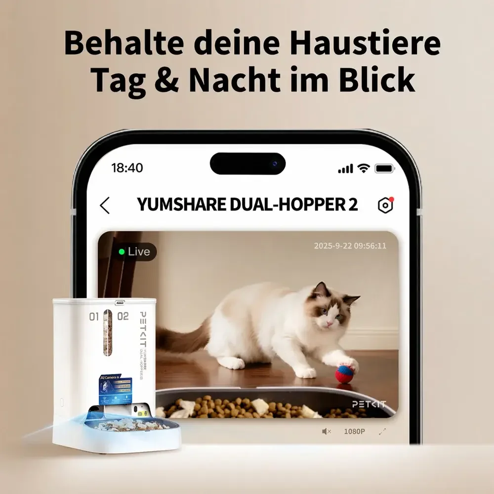 Alimentador Automático Inteligente PETKIT YumShare Dual-Hopper com Câmara HD e Microfone - Imagem 2