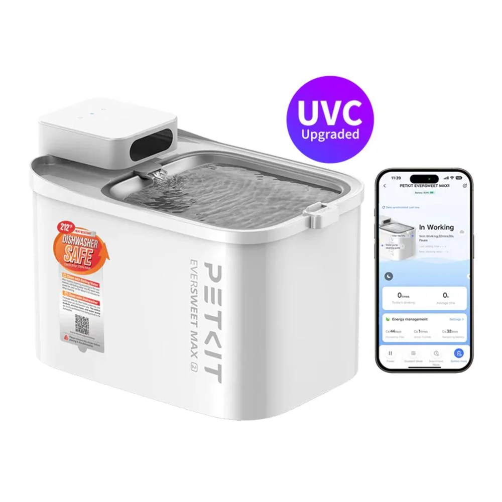 Fonte de Água Inteligente PETKIT EverSweet Max 2 UVC 3L Wireless Controlo por App Inox
