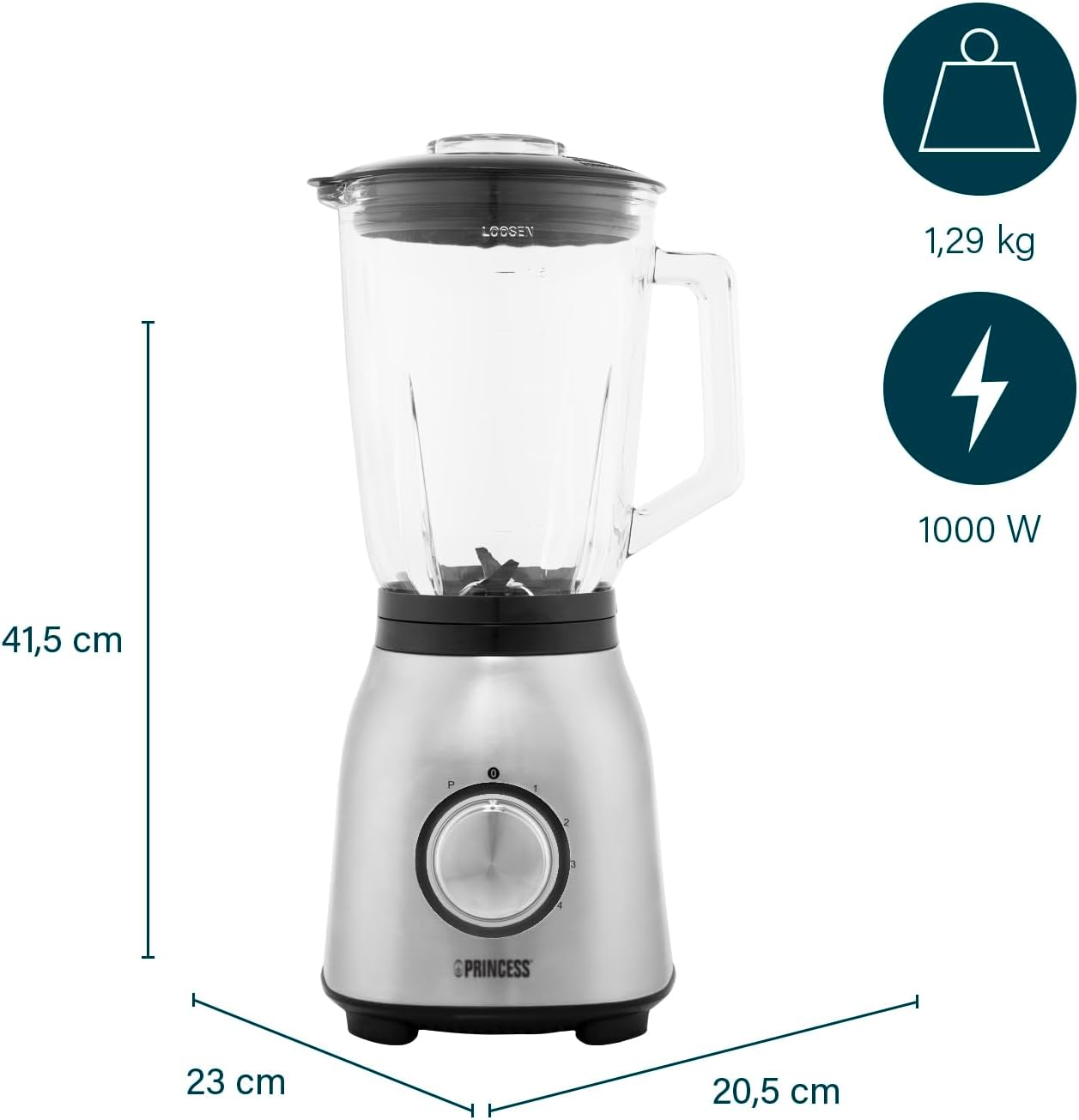 Liquidificadora Princess 212091 1000W 1.5L 4 Velocidades Jarro de Vidro Inox - Imagem 7