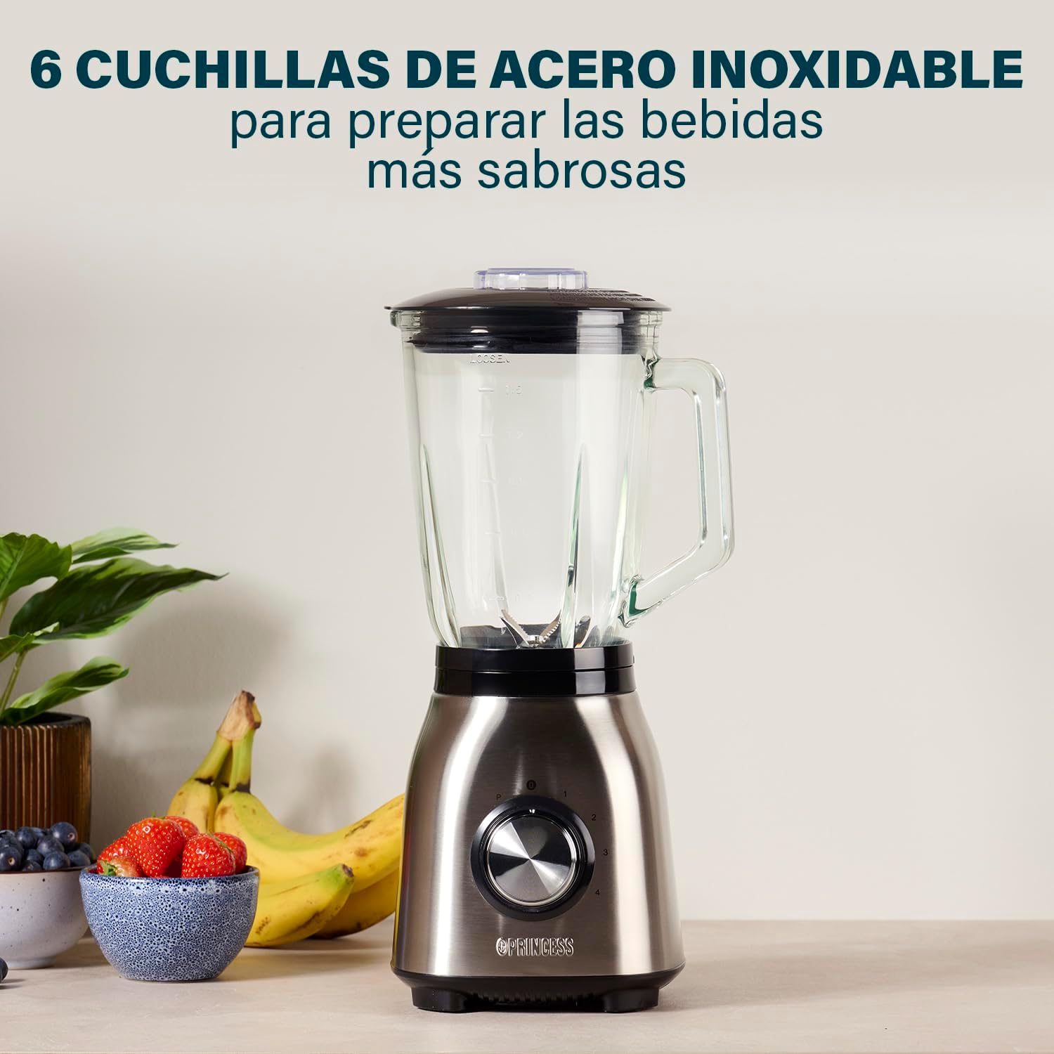 Liquidificadora Princess 212091 1000W 1.5L 4 Velocidades Jarro de Vidro Inox - Imagem 2