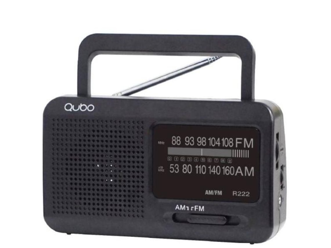 Rádio Portátil Qubo R-222/ com Cabo/ a Pilhas/ Preto