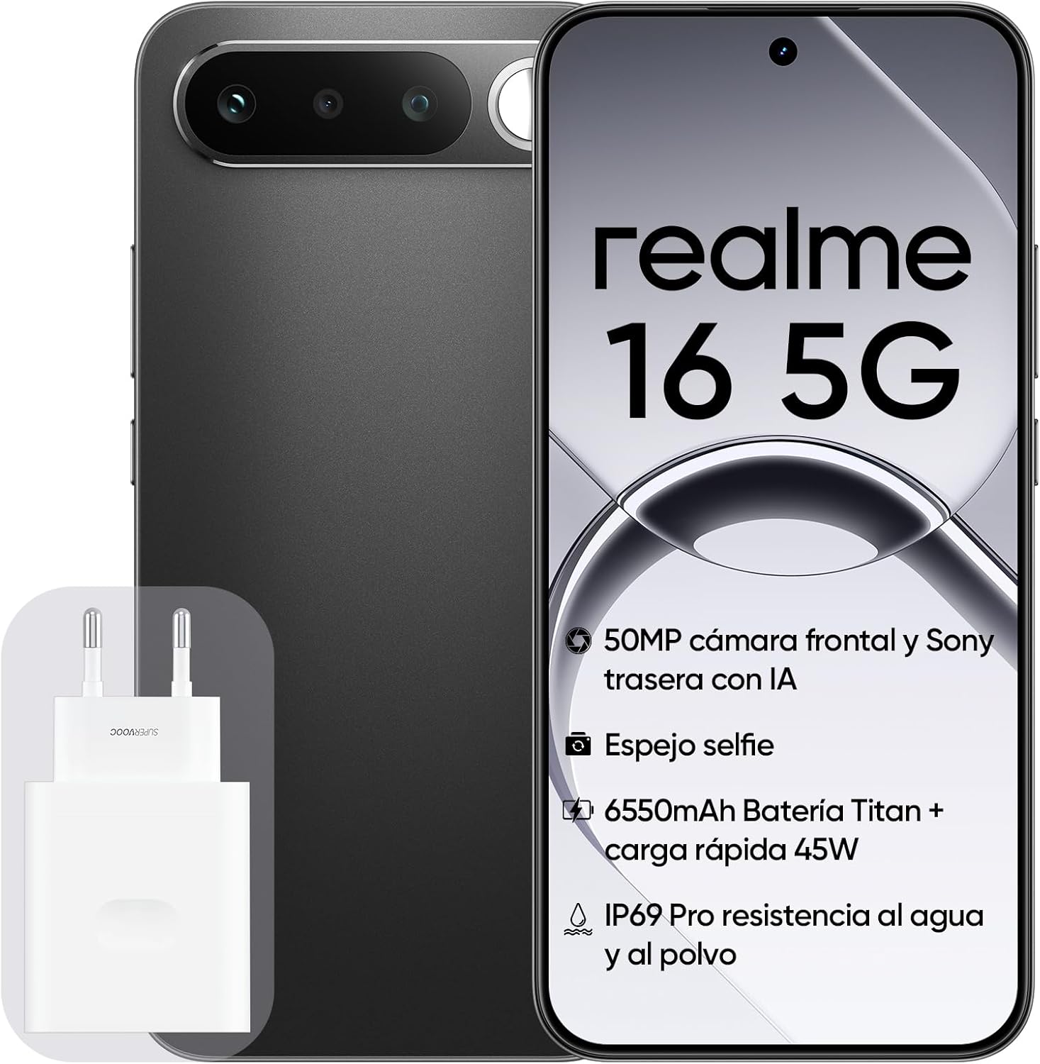 Smartphone Realme 16 5G 6.57" 8GB 256GB Câmara 50MP Bateria 7000mAh Preto