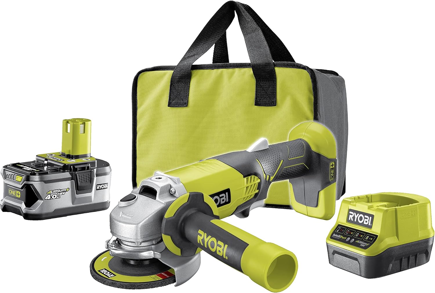 Rebarbadora Sem Fios Ryobi ONE+ R18AG-140S/ 1 Bateria 18V 4.0 Ah/ Carregador 2.0 A/ Saco de Transporte - Imagem 1