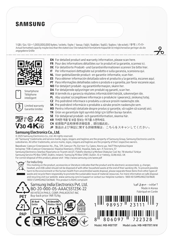 Cartão de Memória microSDXC Samsung T7 1TB Classe 10 U3 V30 A2 170MB/s - Imagem 5