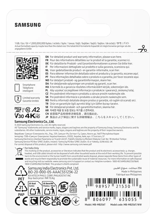 Cartão de Memória MicroSDXC Samsung P7 256GB Classe 10 U3 V30 A2 até 170MB/s - Imagem 5